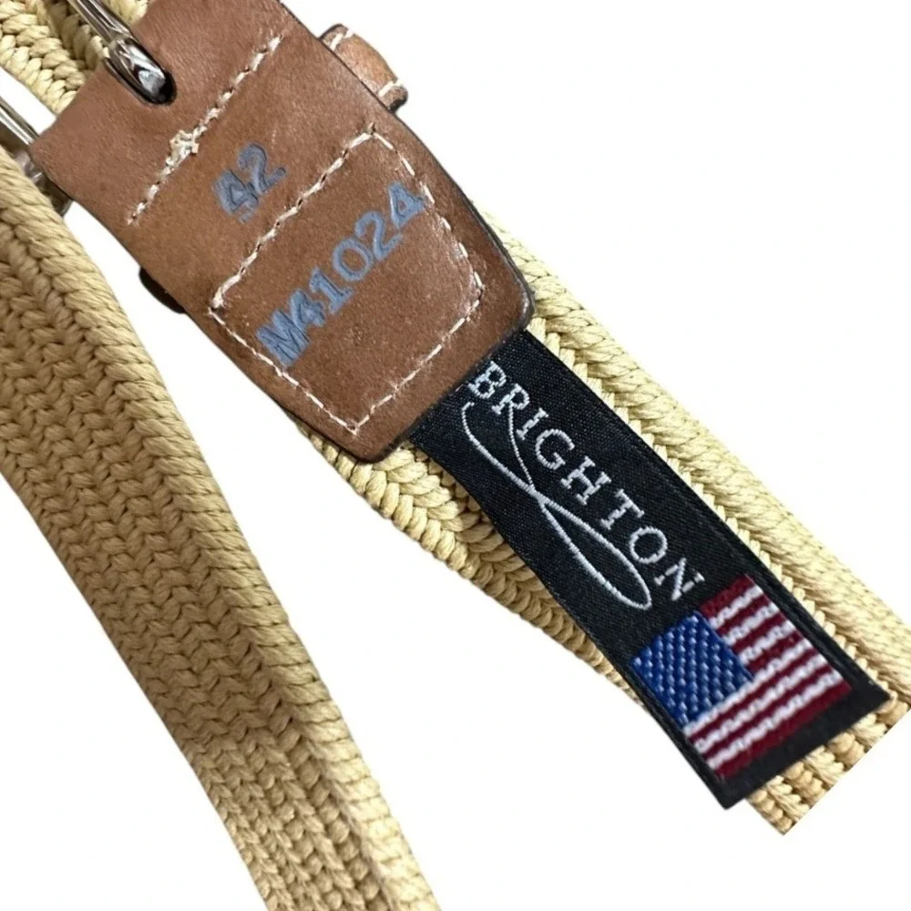 Brighton Woven Cord Belt Mens Tan Braided Leather Trim Nautical Coastal 42